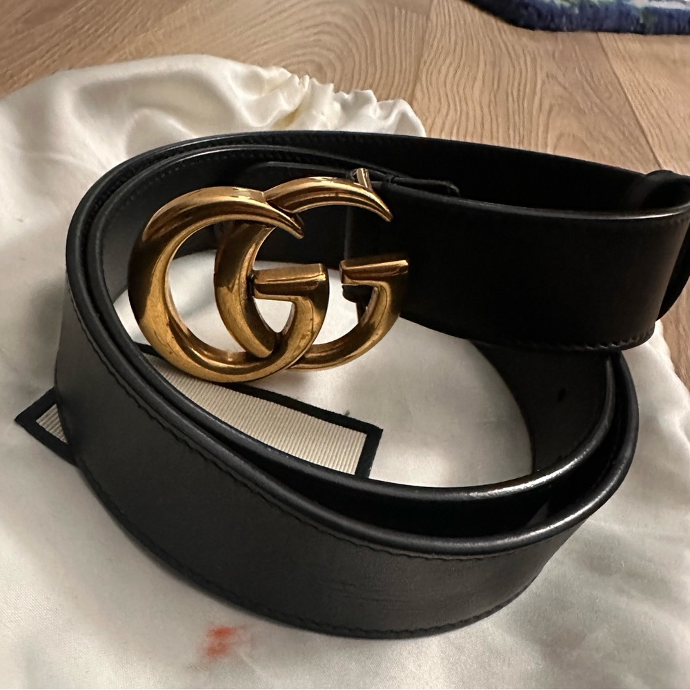 Gucci Marmont Black Leather Belt Gold Hardware